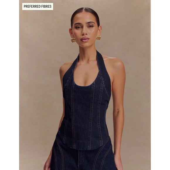 Meshki Tops - Meshki Meadow Denim Corset Halter Top – Indigo Blue – Size Medium – NWT